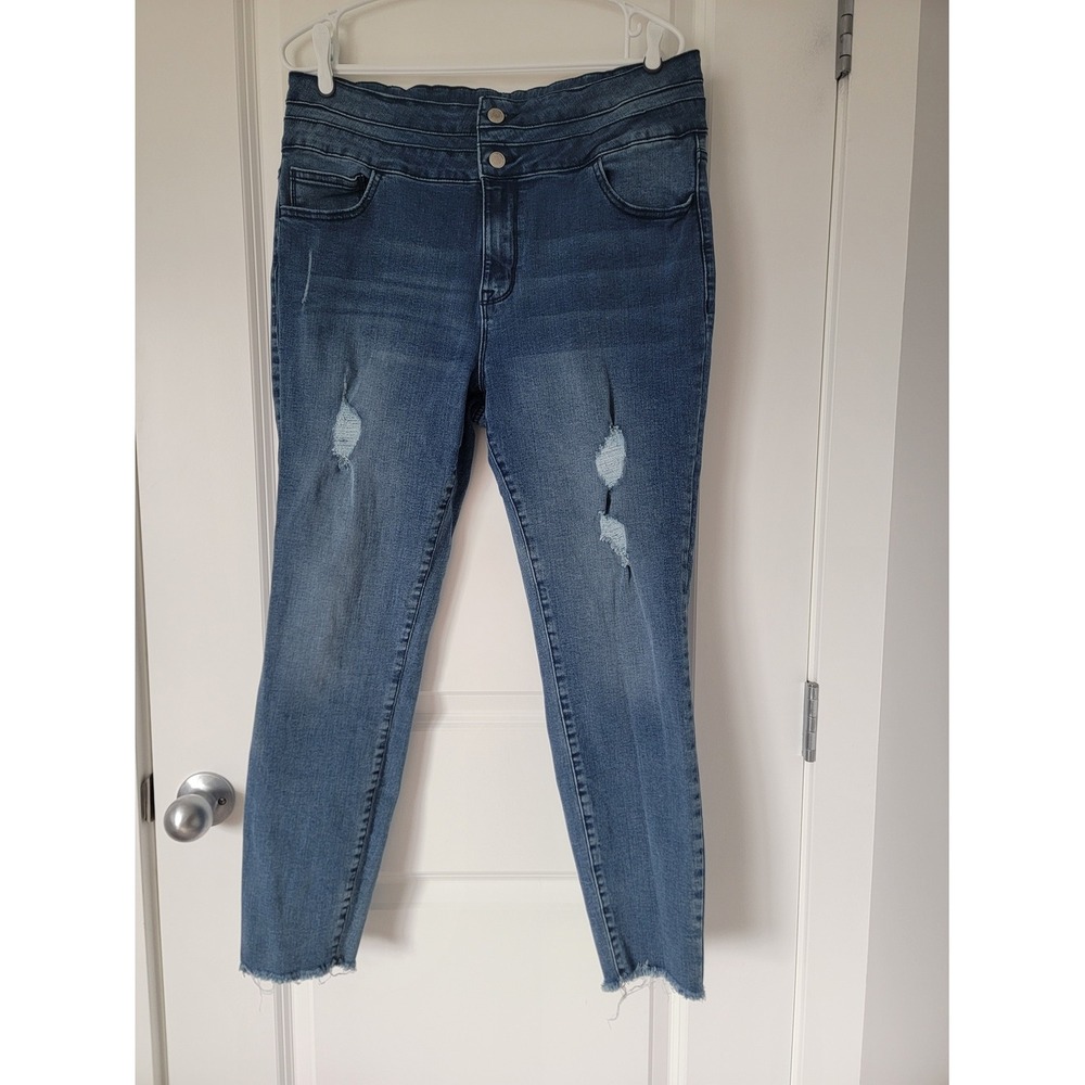 Bottoms Up Distressed Mid-Blue‎ Ankle Skinny Jeans